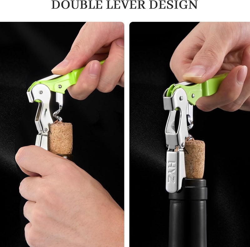 HYZ 2-Pack Wine Opener Waiter Corkscrew, Professional Wine Key for Servers, Bartender with Foil Cutter, Manual Wine Bottle Opener Double Hinged (Cyan) - Image 5